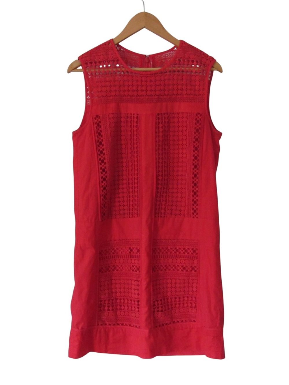 J Crew Sleeveless Geo Lace Shift Dress Small Poppy Red Orange Preppy Classic